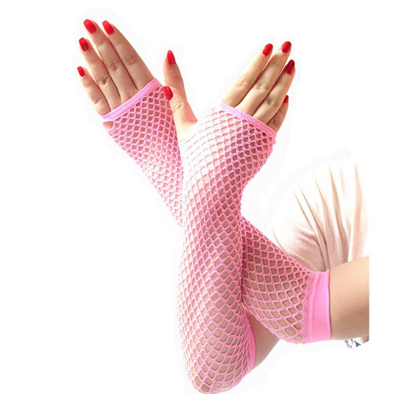 FGUUTYM High Women fingerlose Spitze Elastizität lange Handschuhe Frauen Netz-reizvolle Handschuhe Bauhandschuhe Fingerlos (Pink, One Size) von FGUUTYM