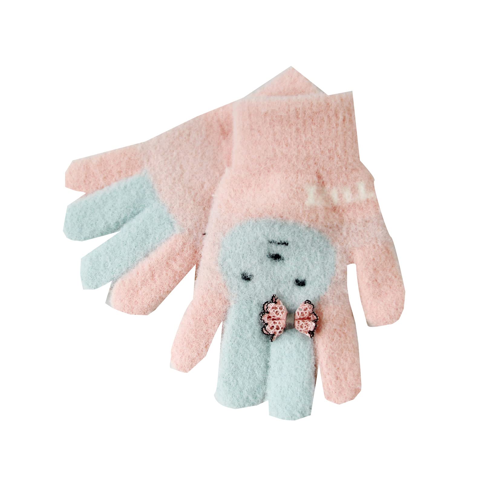 FGUUTYM Kleinkind Handschuhe Kaninchen niedlich Outdoor Winter Samt verdickte warme kalte Fünf-Finger-Handschuhe Kinderhandschuhe 24 Monate (Pink, One Size) von FGUUTYM