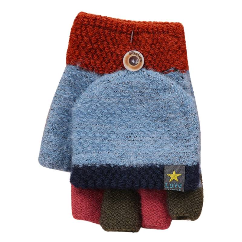 FGUUTYM Kleinkind Kleinkind Soft Flip Top Fleece Color Block Handschuhe Baby Winter Warm Knit Fingerless Fäustlinge Handschuhe Schnee (Blue, One Size) von FGUUTYM