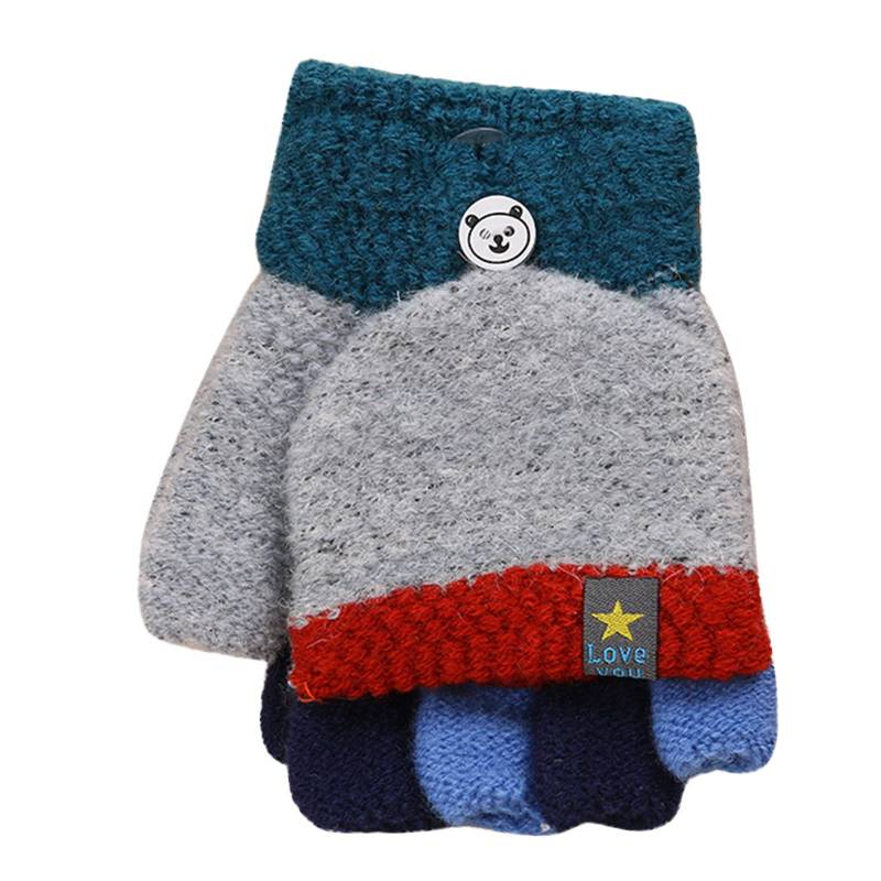 FGUUTYM Kleinkind Kleinkind Soft Flip Top Fleece Color Block Handschuhe Baby Winter Warm Knit Fingerless Fäustlinge Handschuhe Schnee (Grey, One Size) von FGUUTYM