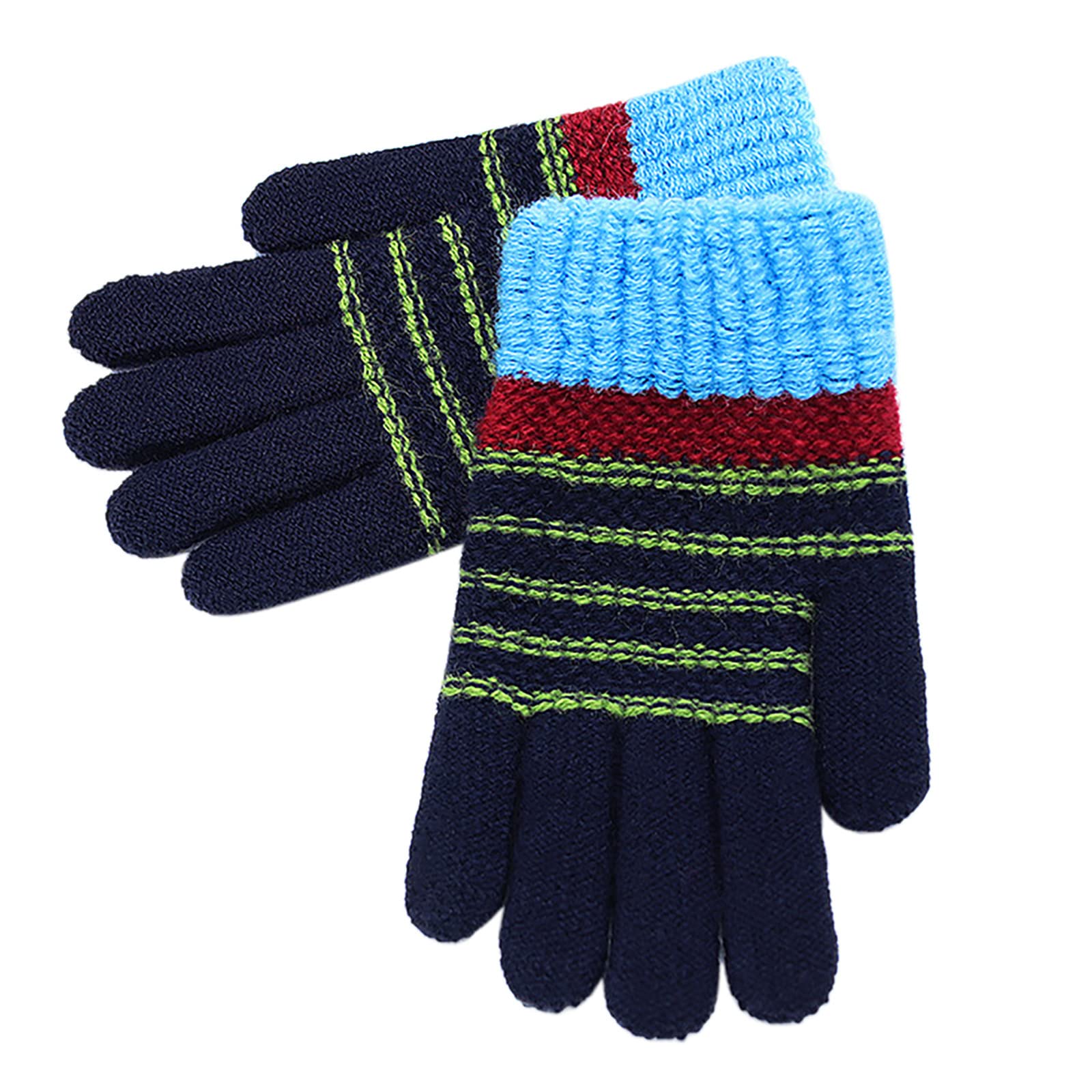 FGUUTYM Ski Fäustlinge Winter Warm Stricken Winddicht Wasserdicht Golves Outdoor Stripe Print Reithandschuhe Handschuhe Und (Blue, One Size) von FGUUTYM