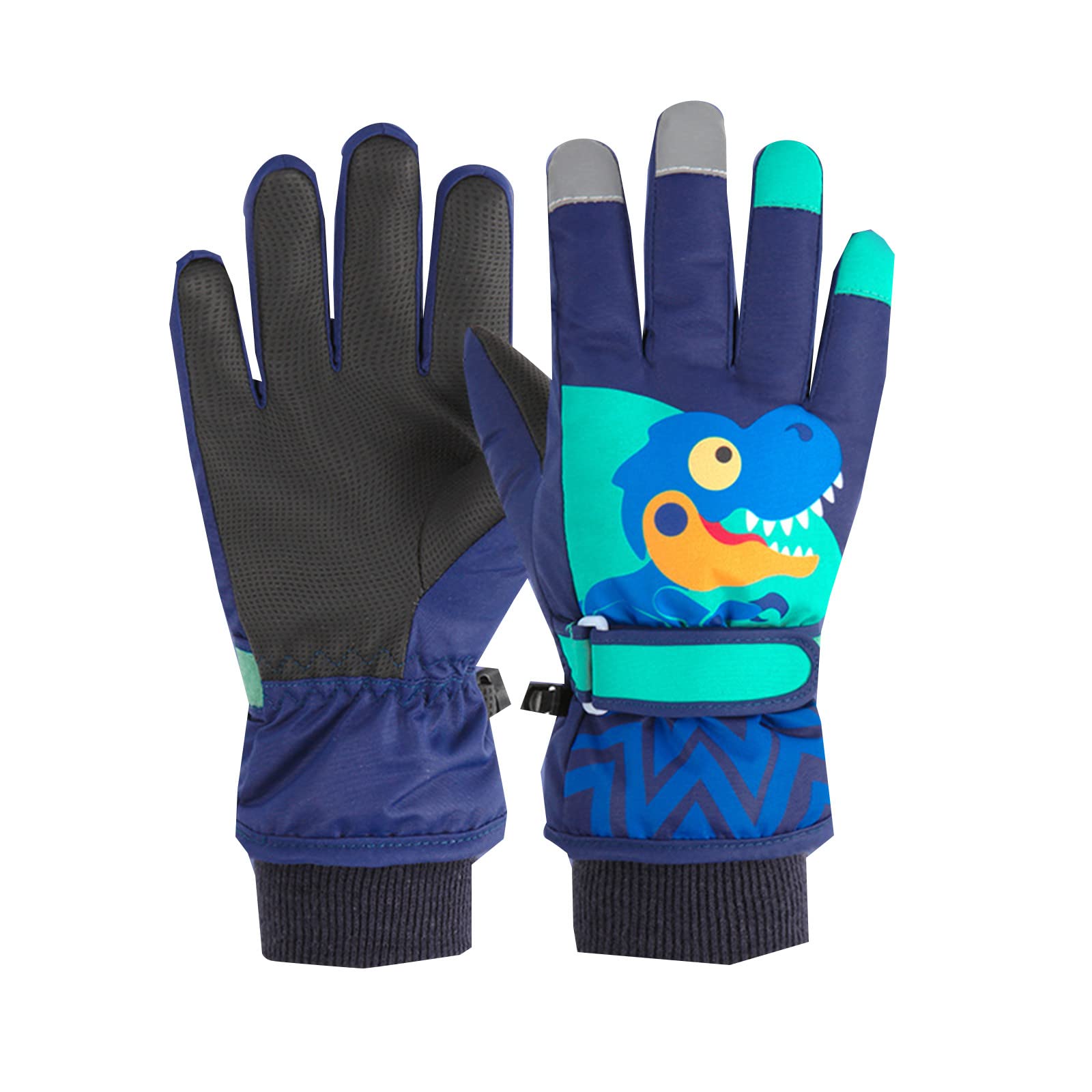 FGUUTYM Skihandschuhe Winter Stil Dicke Warme Wasserdichte Dinosaurier Fahrrad Handschuhe Kleinkind Wasserdicht (Navy, 12-15 Years) von FGUUTYM