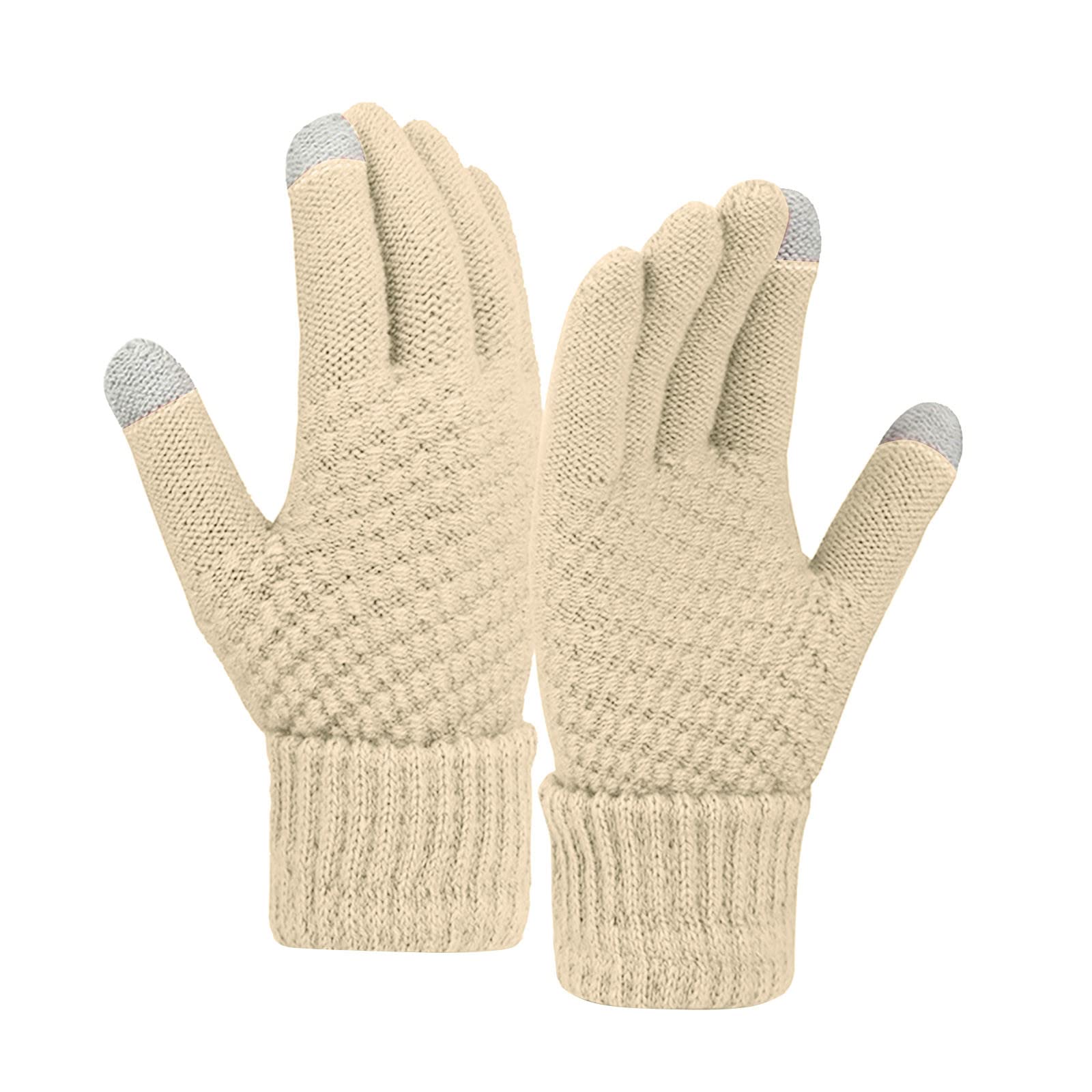 FGUUTYM Warme Winterhandschuhe aus Wolle für Damen, einfarbig, gestrickt, kältebeständig Damen Lederhandschuhe Winter (Beige, One Size) von FGUUTYM