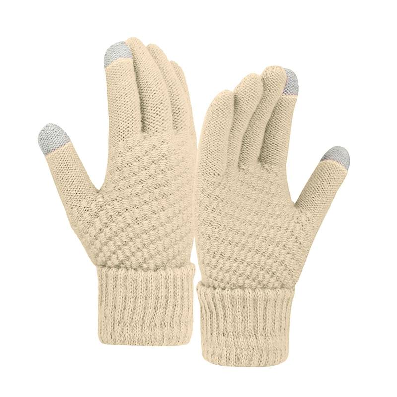 FGUUTYM Warme Winterhandschuhe aus Wolle für Damen, einfarbig, gestrickt, kältebeständig Damen Lederhandschuhe Winter (Beige, One Size) von FGUUTYM