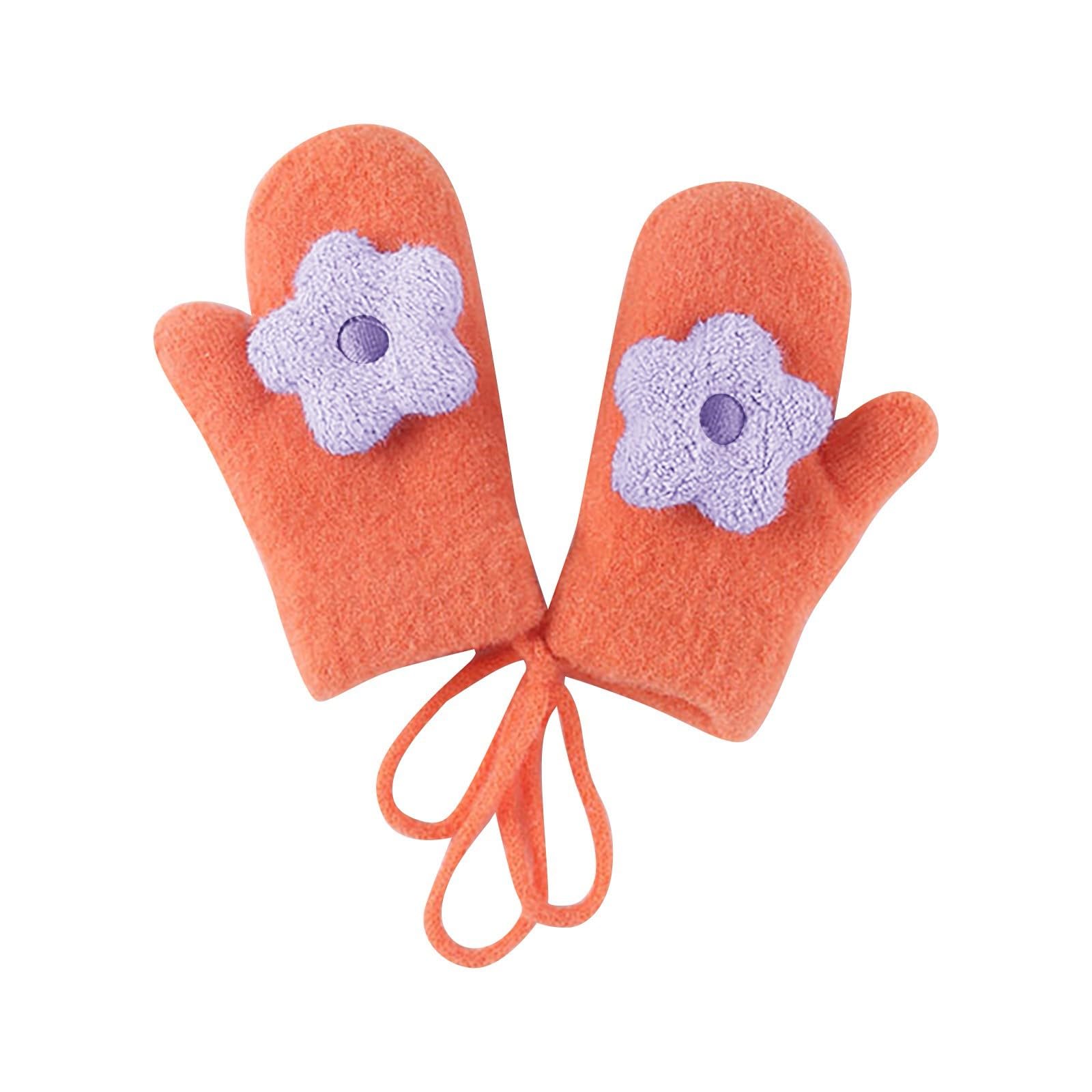 FGUUTYM Winter Gestrickte Plüsch Nette Handschuhe Finger Warme Plüsch Halfter Handschuhe (Geeignet Für 0 Zu 10 Alt) Uhr Mittags (Orange, One Size) von FGUUTYM