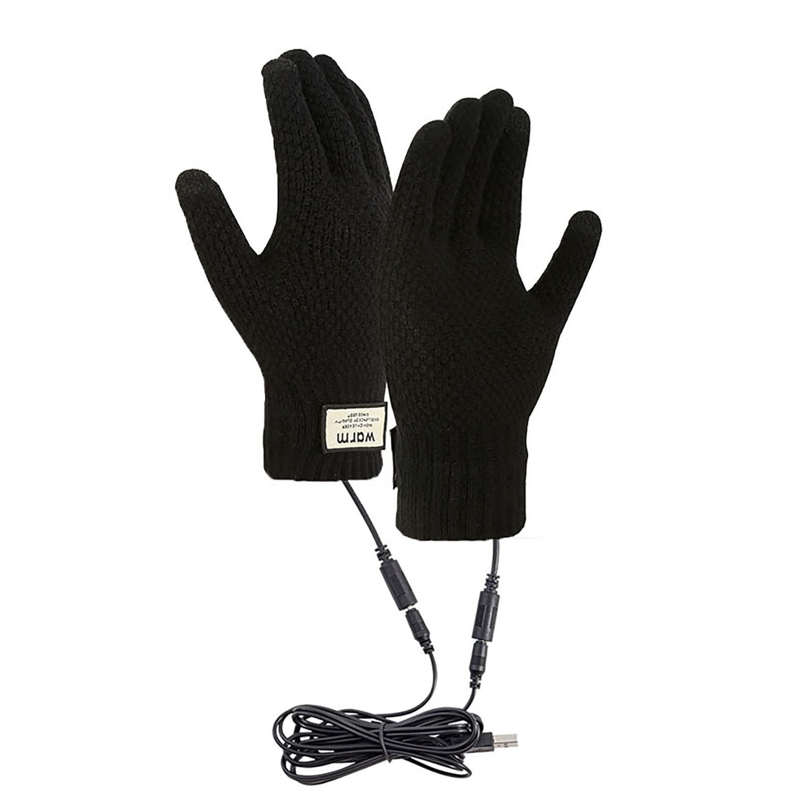 FGUUTYM Winter USB Heated Warm Gloves Heated Hand Warm Hiking Driving Running Cycling Lange Lederhandschuhe Schwarz (Black, One Size) von FGUUTYM