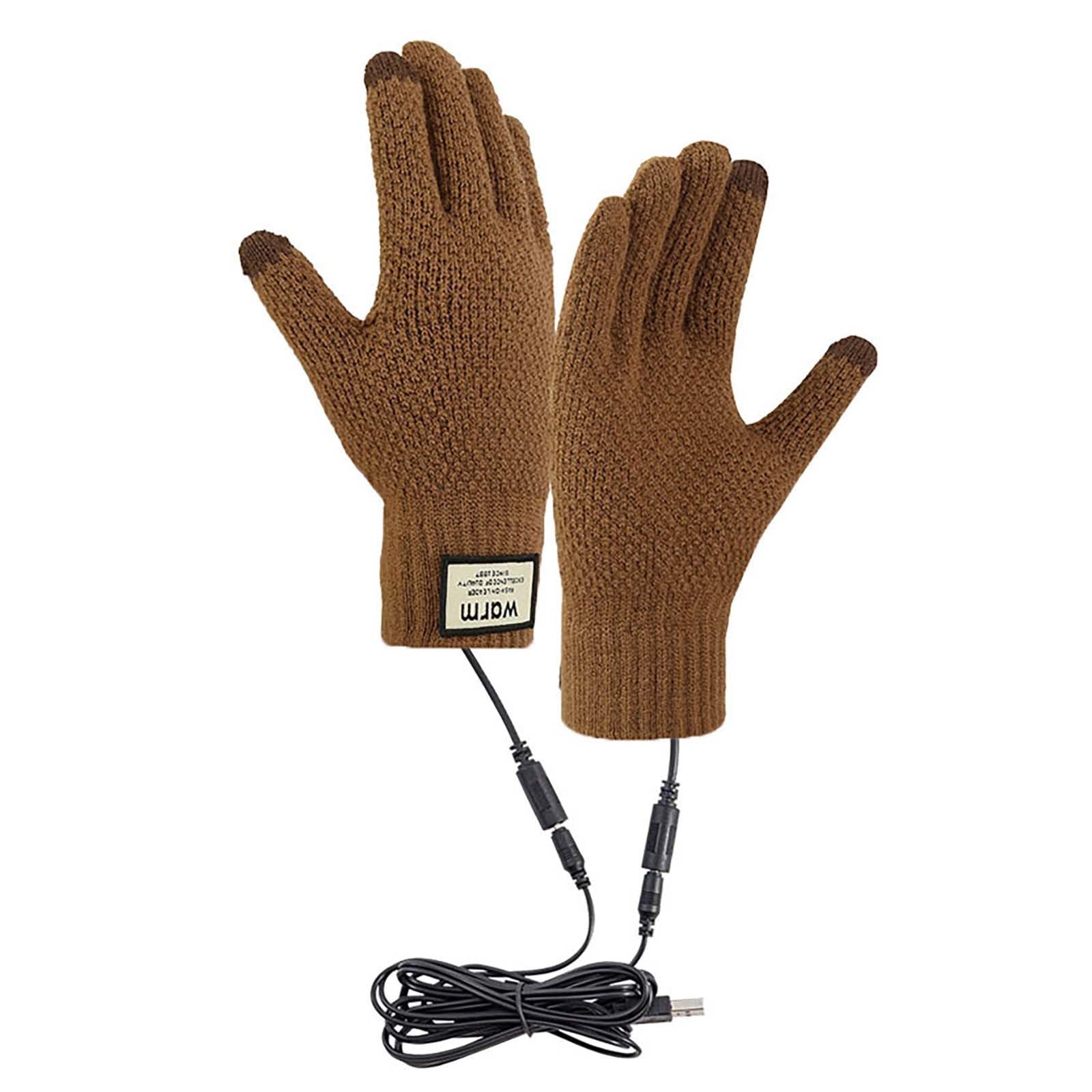 FGUUTYM Winter USB Heated Warm Gloves Heated Hand Warm Hiking Driving Running Cycling Lange Lederhandschuhe Schwarz (Brown, One Size) von FGUUTYM