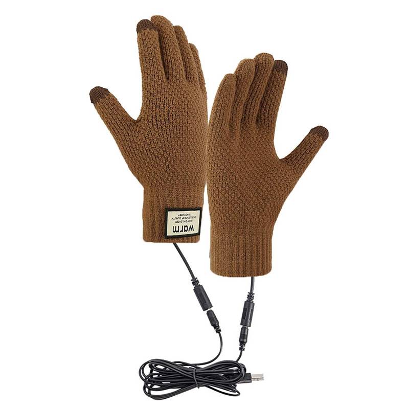 FGUUTYM Winter USB Heated Warm Gloves Heated Hand Warm Hiking Driving Running Cycling Lange Lederhandschuhe Schwarz (Brown, One Size) von FGUUTYM