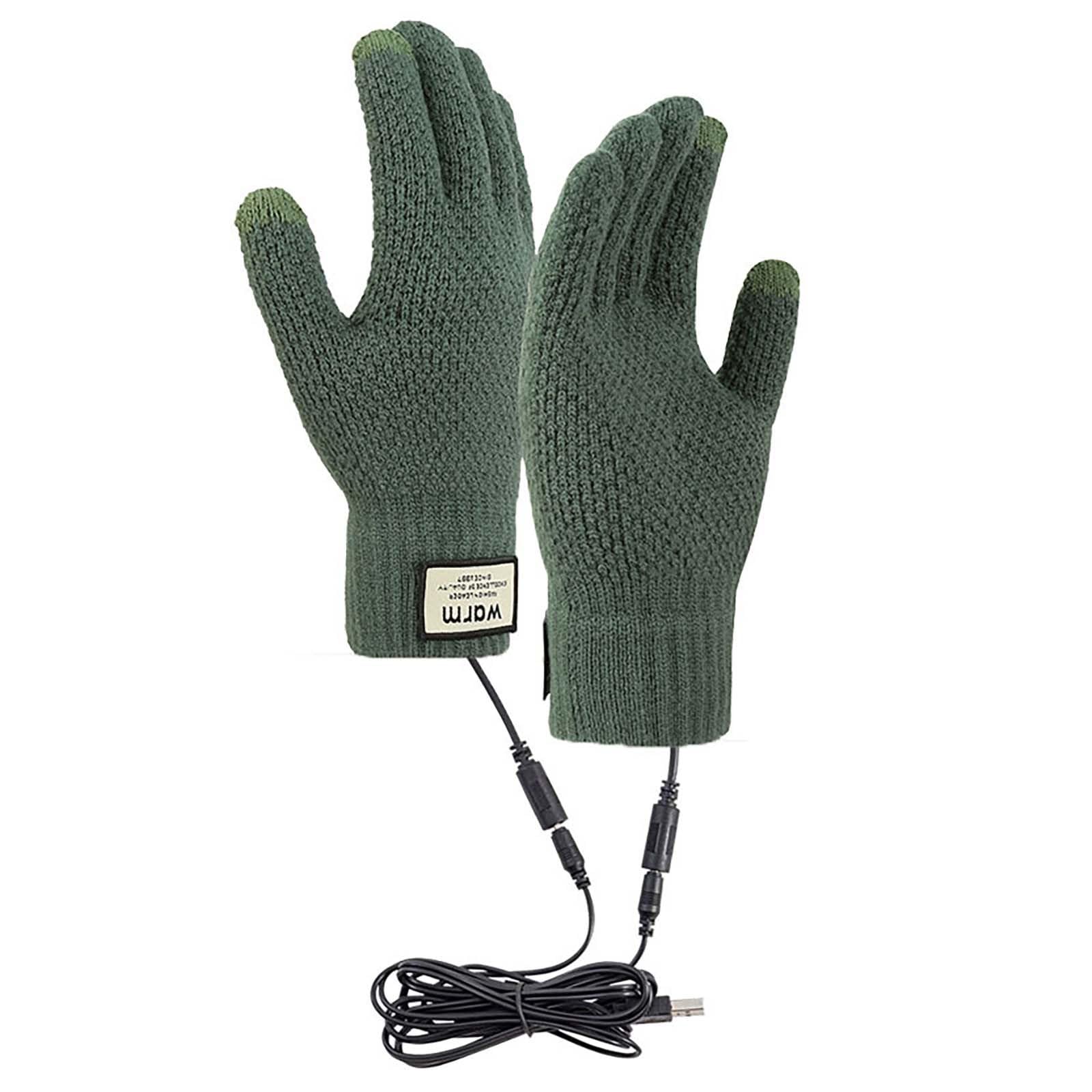 FGUUTYM Winter USB Heated Warm Gloves Heated Hand Warm Hiking Driving Running Cycling Lange Lederhandschuhe Schwarz (Green, One Size) von FGUUTYM