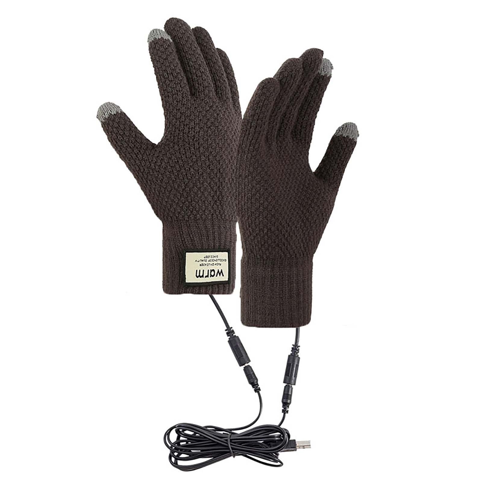 FGUUTYM Winter USB Heated Warm Gloves Heated Hand Warm Hiking Driving Running Cycling Lange Lederhandschuhe Schwarz (Grey, One Size) von FGUUTYM