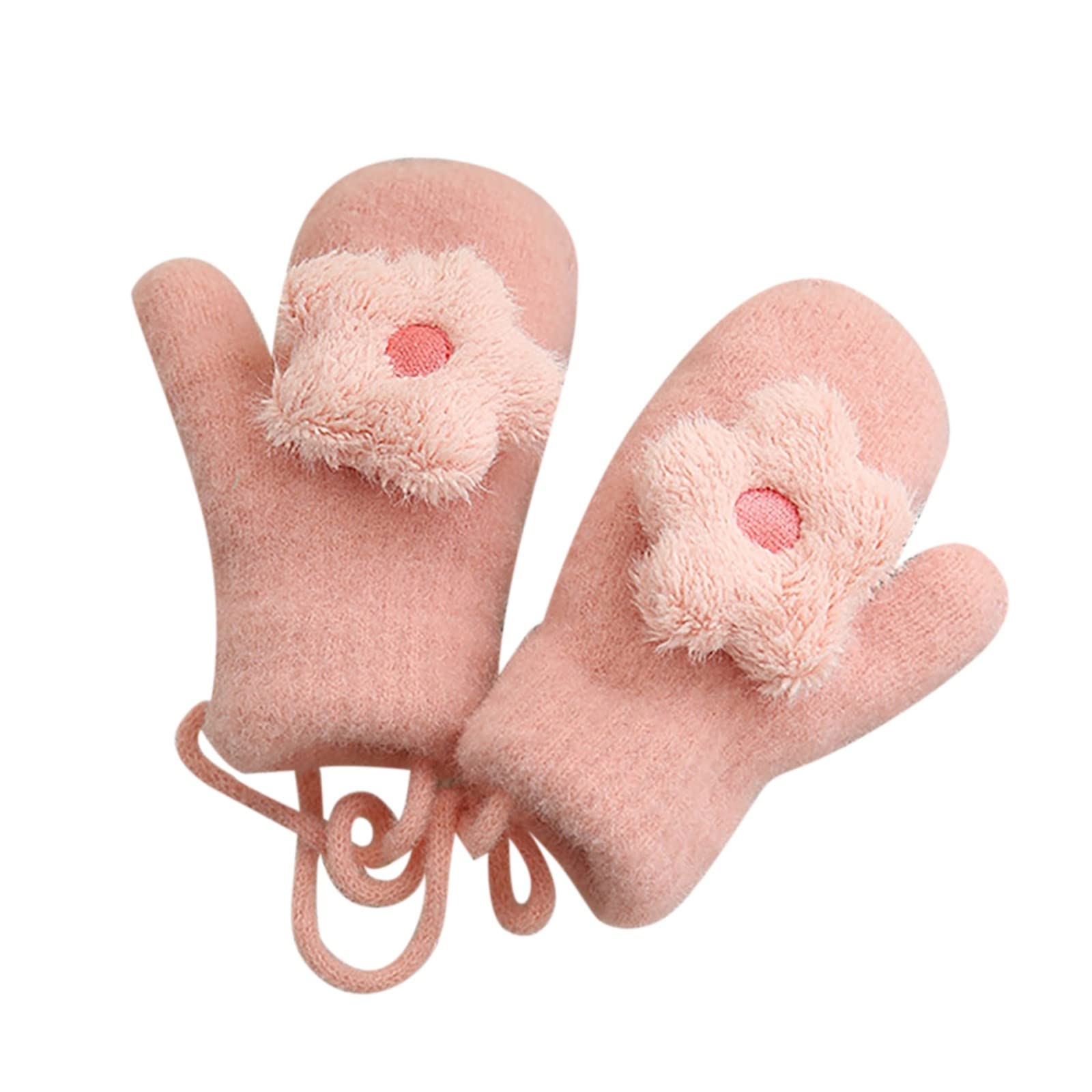 FGUUTYM Winter gestrickte Plüsch-Karikatur- niedliche Kinderhandschuhe fingerwarme Plüsch-Halfter-Handschuhe (geeignet für 0 bis 10 alt) Handschuhe Kids Winter (Pink, One Size) von FGUUTYM