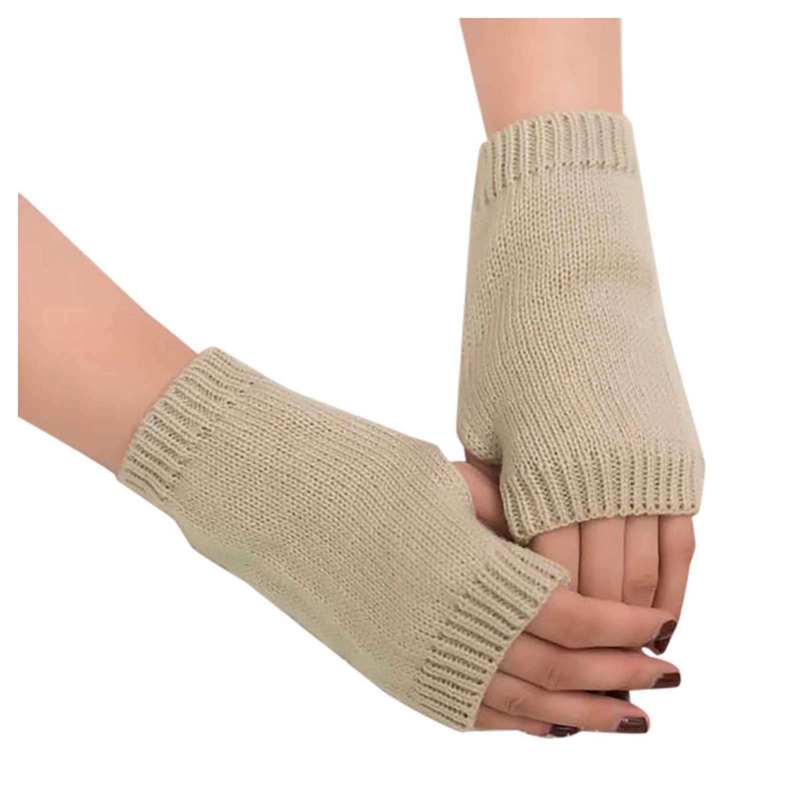 FGUUTYM fingerlose warm gestrickte Frauen Winter warme Handschuhe mitten halten weiche Ärmelhandschuh Loopschal Mädchen (Beige, One Size) von FGUUTYM