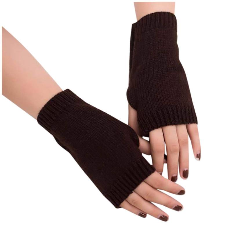 FGUUTYM fingerlose warm gestrickte Frauen Winter warme Handschuhe mitten halten weiche Ärmelhandschuh Loopschal Mädchen (Coffee, One Size) von FGUUTYM