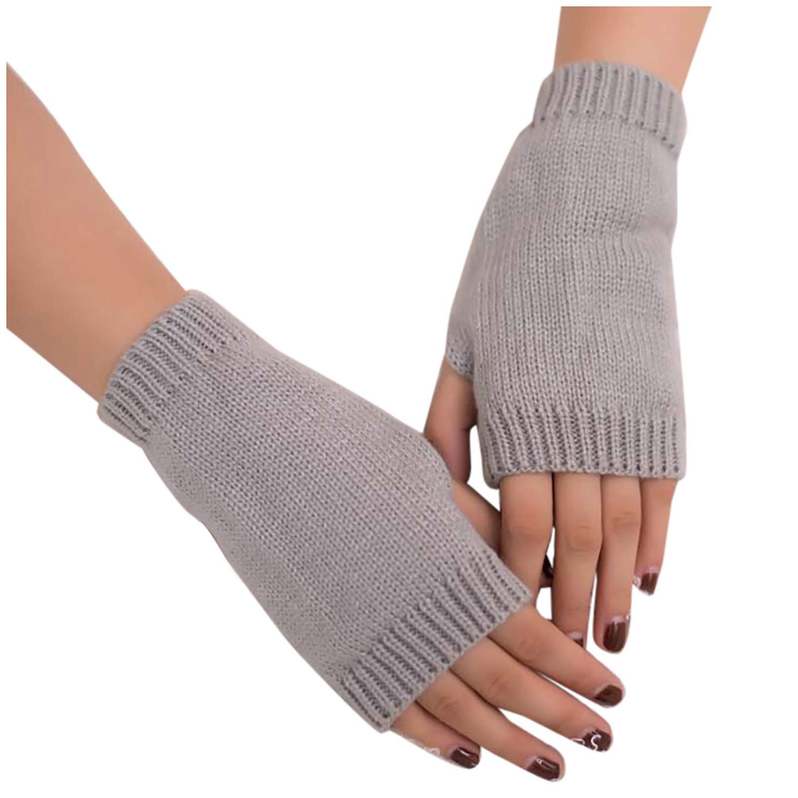 FGUUTYM fingerlose warm gestrickte Frauen Winter warme Handschuhe mitten halten weiche Ärmelhandschuh Loopschal Mädchen (Grey, One Size) von FGUUTYM