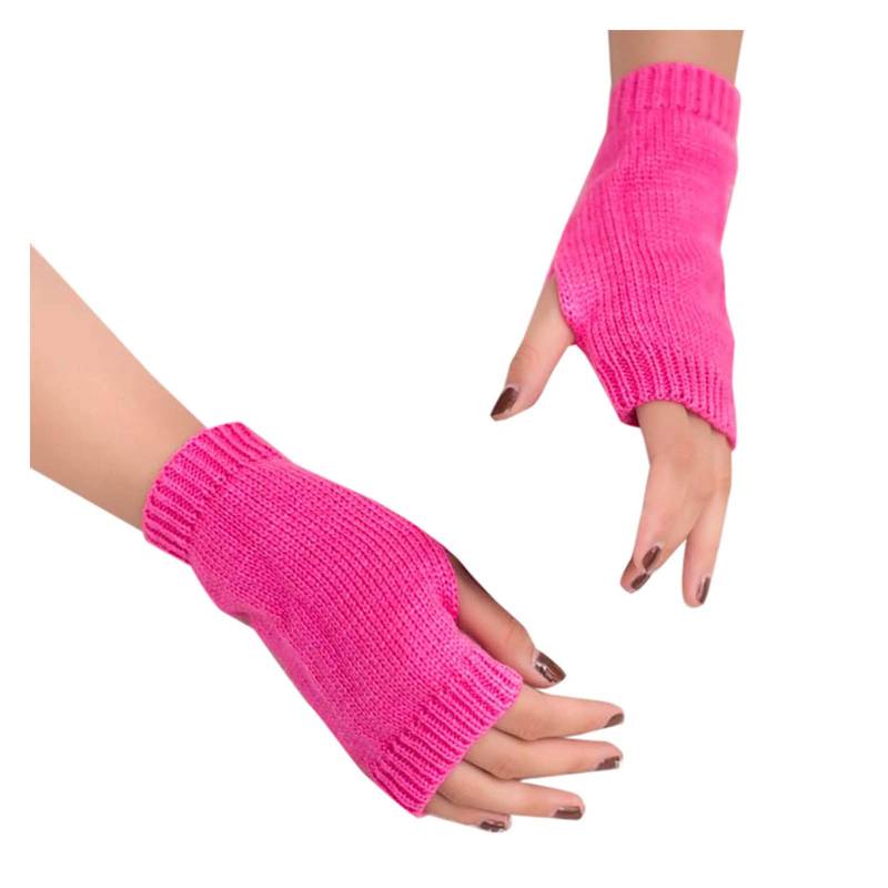 FGUUTYM fingerlose warm gestrickte Frauen Winter warme Handschuhe mitten halten weiche Ärmelhandschuh Loopschal Mädchen (Hot Pink, One Size) von FGUUTYM