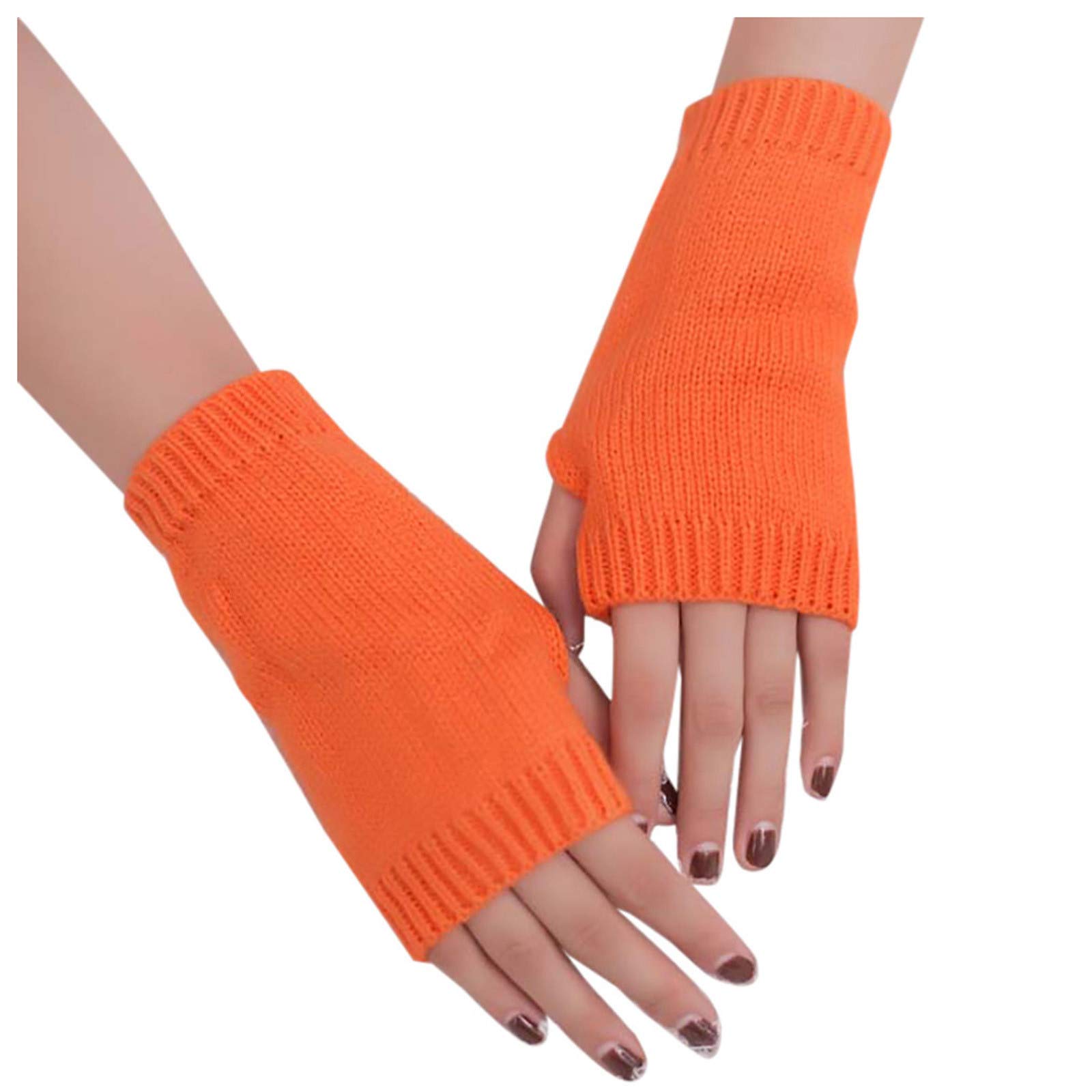 FGUUTYM fingerlose warm gestrickte Frauen Winter warme Handschuhe mitten halten weiche Ärmelhandschuh Loopschal Mädchen (Orange, One Size) von FGUUTYM