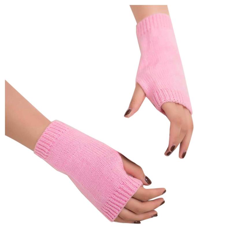 FGUUTYM fingerlose warm gestrickte Frauen Winter warme Handschuhe mitten halten weiche Ärmelhandschuh Loopschal Mädchen (Pink, One Size) von FGUUTYM