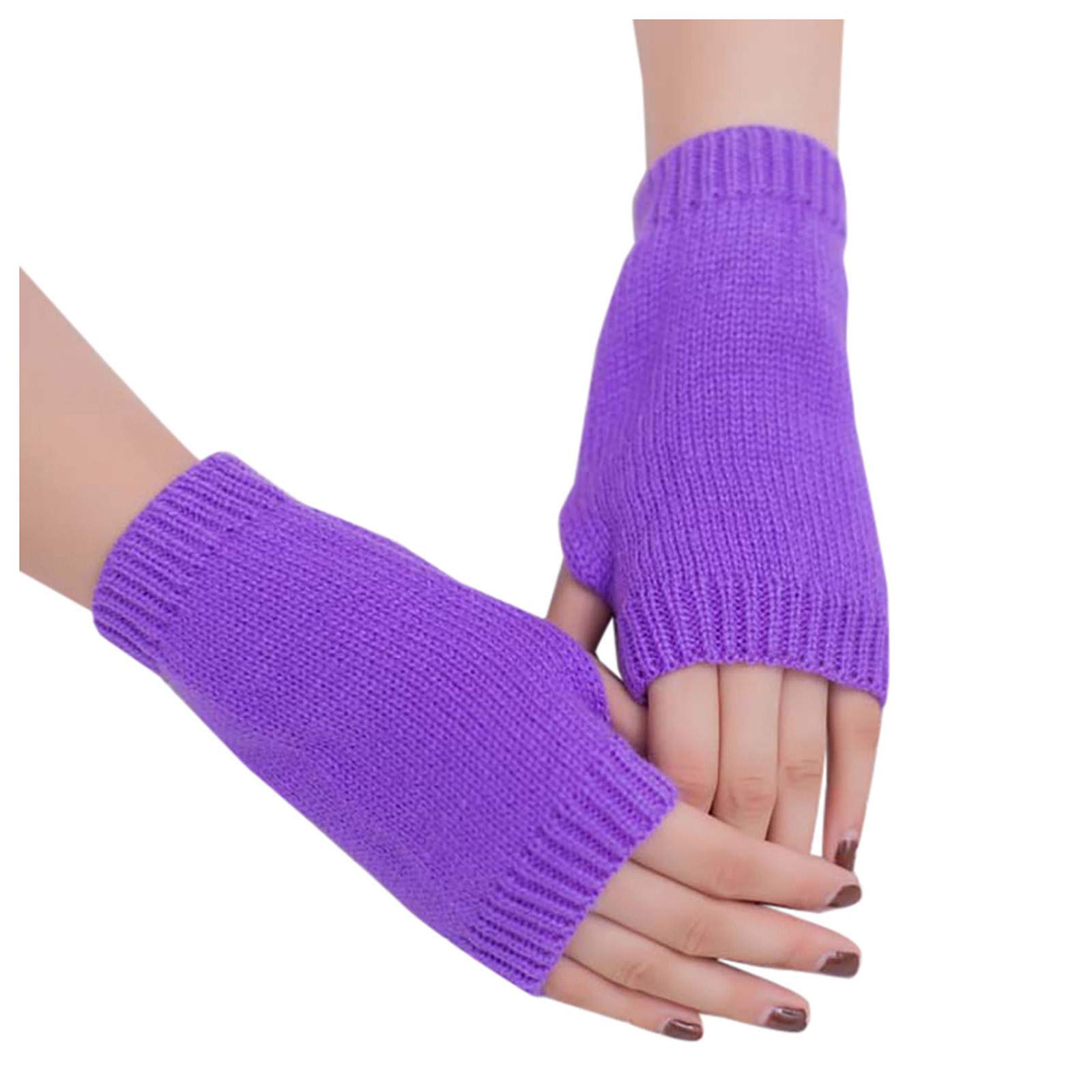 FGUUTYM fingerlose warm gestrickte Frauen Winter warme Handschuhe mitten halten weiche Ärmelhandschuh Loopschal Mädchen (Purple, One Size) von FGUUTYM