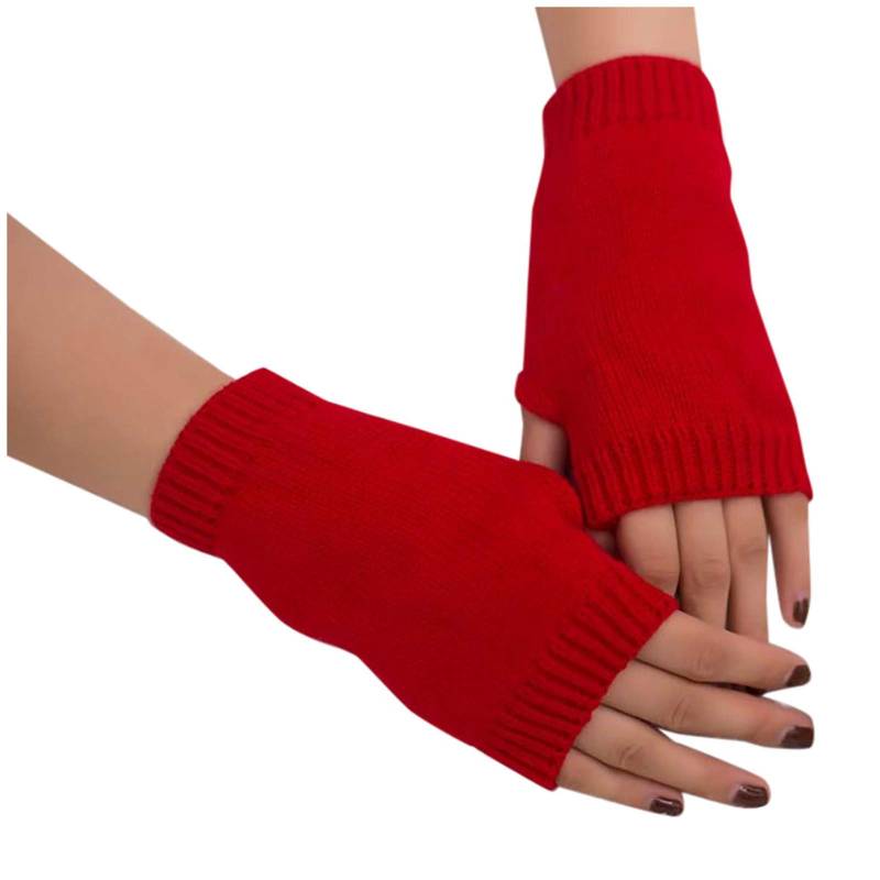 FGUUTYM fingerlose warm gestrickte Frauen Winter warme Handschuhe mitten halten weiche Ärmelhandschuh Loopschal Mädchen (Red, One Size) von FGUUTYM