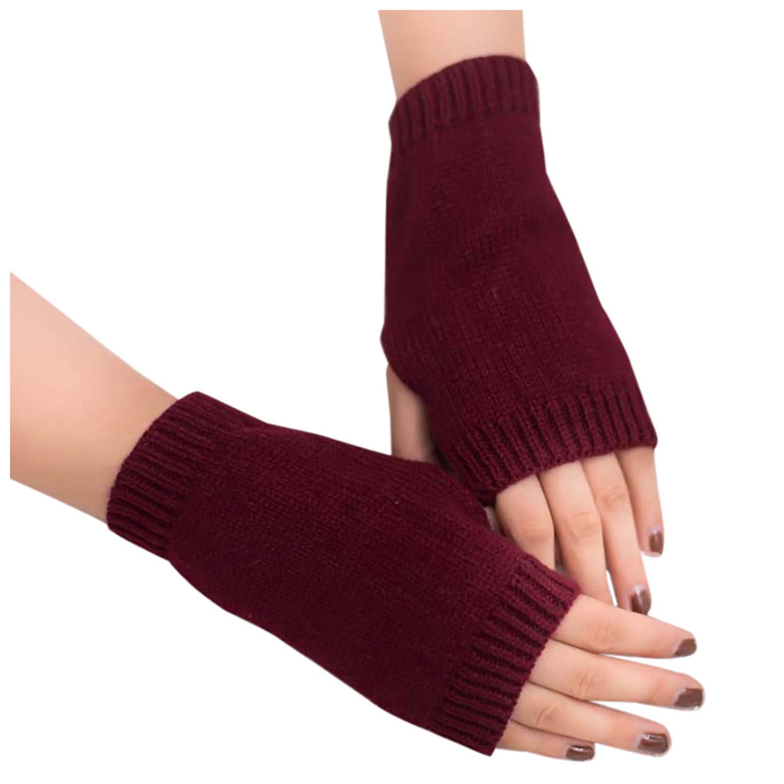 FGUUTYM fingerlose warm gestrickte Frauen Winter warme Handschuhe mitten halten weiche Ärmelhandschuh Loopschal Mädchen (Wine, One Size) von FGUUTYM