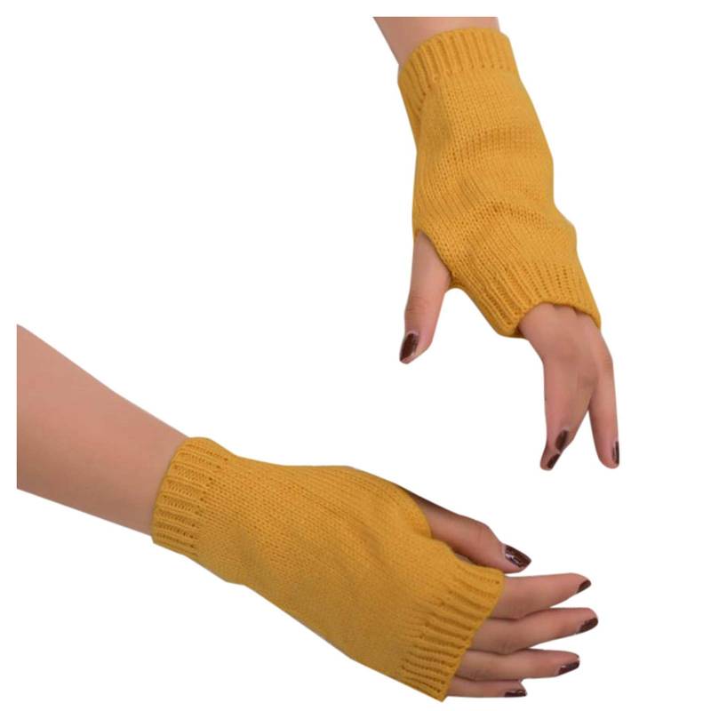 FGUUTYM fingerlose warm gestrickte Frauen Winter warme Handschuhe mitten halten weiche Ärmelhandschuh Loopschal Mädchen (Yellow, One Size) von FGUUTYM