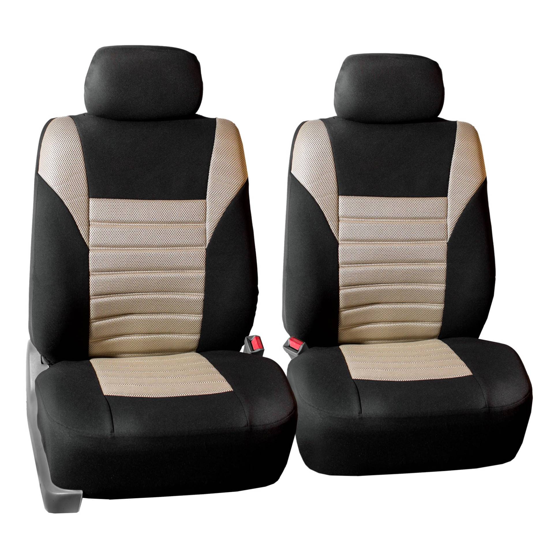 FH GROUP Auto Sitzbezüge Vorne Set Premium Beige 3D Air Mesh - Niedrige Rückenlehne Autositze mit Abnehmbarer Kopfstütze, Universelle Passform, Automotive Sitzbezug, Airbag-kompatibler Autositzbezug von FH GROUP