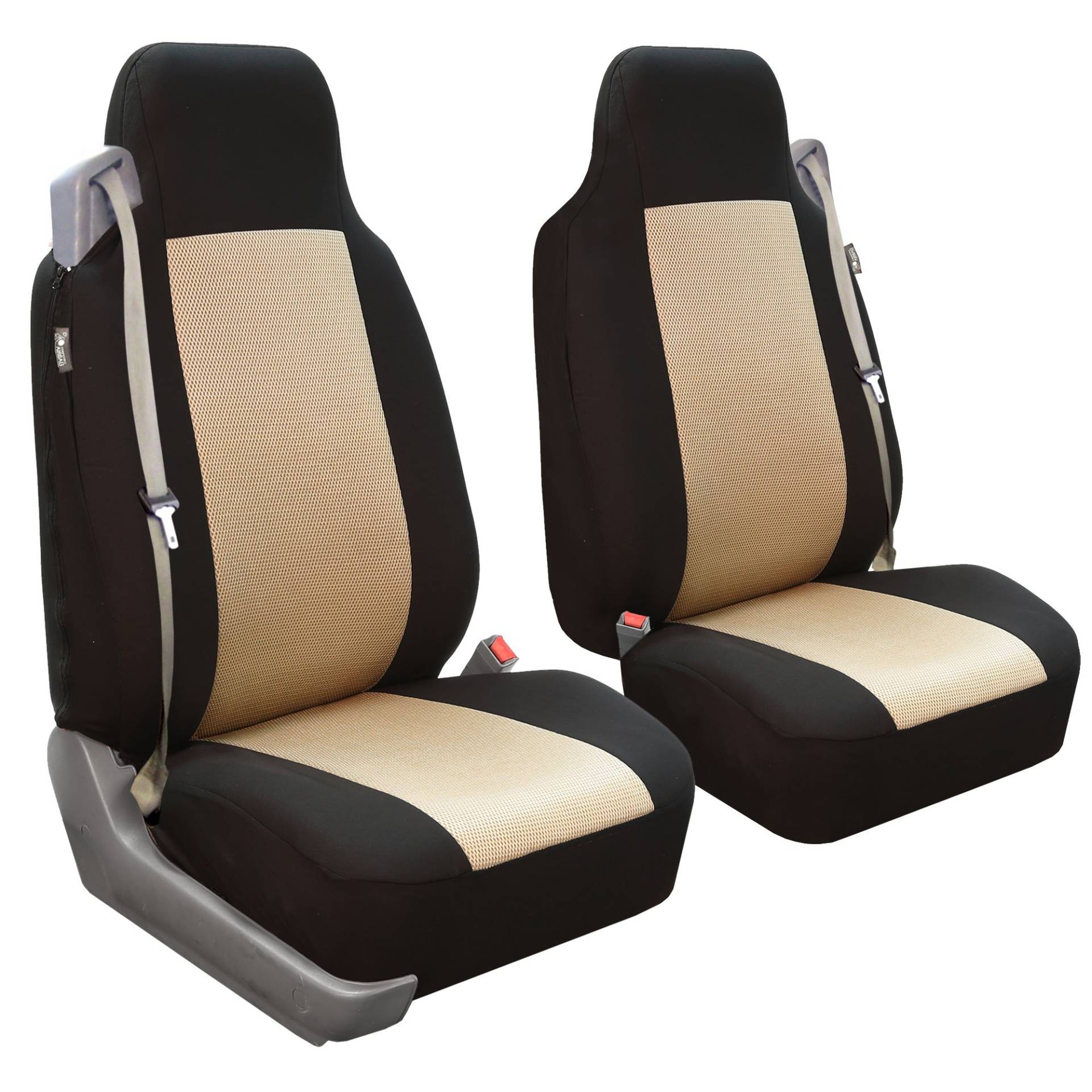 FH GROUP Autositzbezüge vorne Set Beige Tuch - Autositzbezüge für Schalensitze 1 Stück Sitzbezug, Universal Fit Autositzbezug, Waschbarer Autositzbezug, Autositzbezüge für SUV, Limousine, Van von FH GROUP