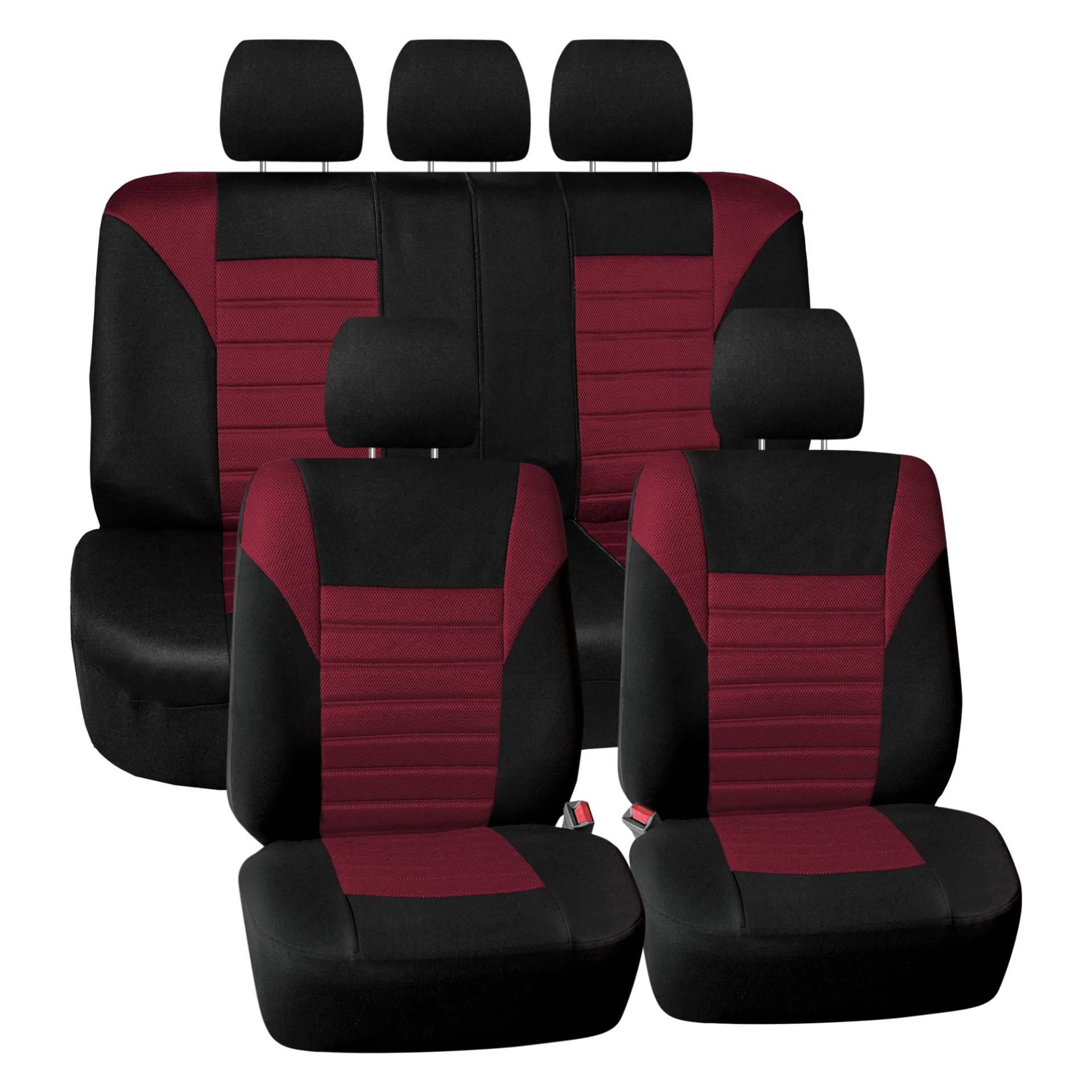 FH GROUP FB068BURGUNDY115 Universal Autositzbezug (Premium 3D Air Mesh Design Airbag und hintere Geteilte Bank kompatibel, Burgunderrot) von FH GROUP