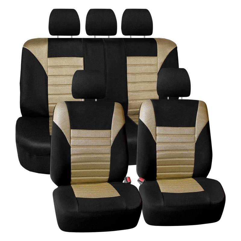 FH Group Autositzbezüge 3D Air Mesh - Universal Passform Niedrige Rückenlehne, Airbag kompatibel, Geteilte Sitzbank Rücksitz, Waschbarer Sitzbezug für SUV und Limousine, komplettes Set, Beige von FH GROUP