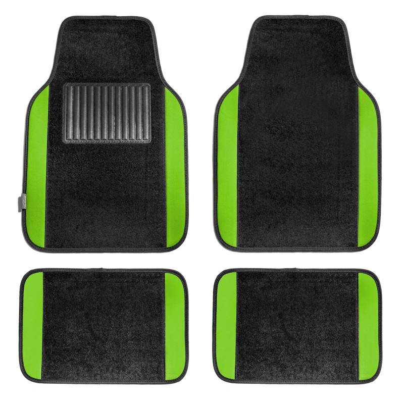 FH Group F14407GREEN Universal Fit Premium Carpet Green Auto-Fußmatten passend für die meisten Autos, SUVs und Trucks mit Fahrer-Fersenpolster, komplettes Set von FH GROUP