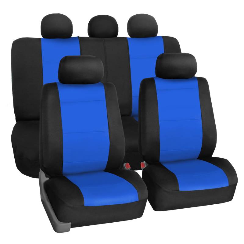 FH GROUP Autositzbezüge, komplettes Set, Neopren, universelle Passform, Auto-Sitzbezüge, Vordersitzbezüge, Airbag-kompatibel, Geteilte Sitzbank, waschbarer Autositzbezug für SUV, Limousinenblau von FH GROUP