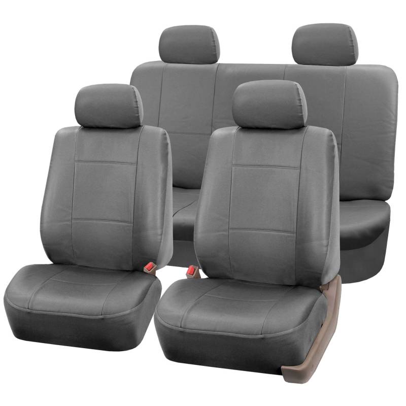 FH Group PU001SOLIDGRAY114 Universal Fit Komplettset Solid Grey Autositzbezüge, passend für die meisten Autos, SUVs und Trucks (Kunstleder, mit 4 Kopfstützenbezügen, solide) von FH GROUP