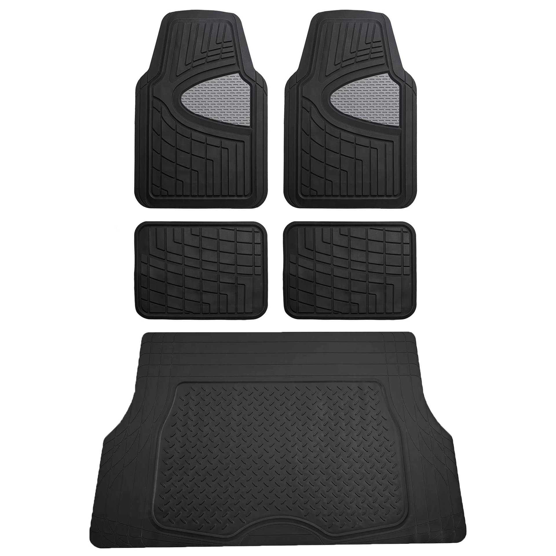 FH Group Premium Liners Gummi-Fußmatten, zuschneidbar, vollständiges Set mit zuschneidbarer Vinyl-Frachtauskleidung (schwarz), universell passend für Autos, LKWs und SUVs von FH GROUP