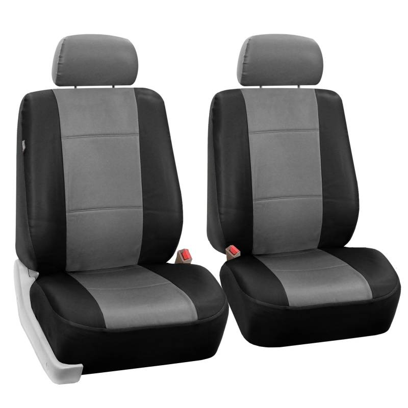 FH Group PU001GRAYBLACK102 Universal Fit Front Set Grau/Schwarz Autositzbezüge, passend für die meisten Autos, SUVs und Trucks (Kunstleder, 2er-Set) von FH GROUP