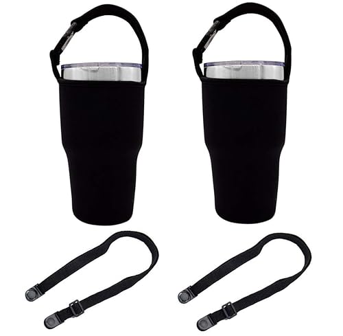 FIBOUND 2 Stück Tragbare Trinkflasche Halterung, Glasflaschen Hülle, Flaschen Thermo-Hülle Taschen, Wasserflaschen-Tragetasche mit Verstellbarem Schultergurt, fur Outdoor Wandern Camping(Schwarz) von FIBOUND