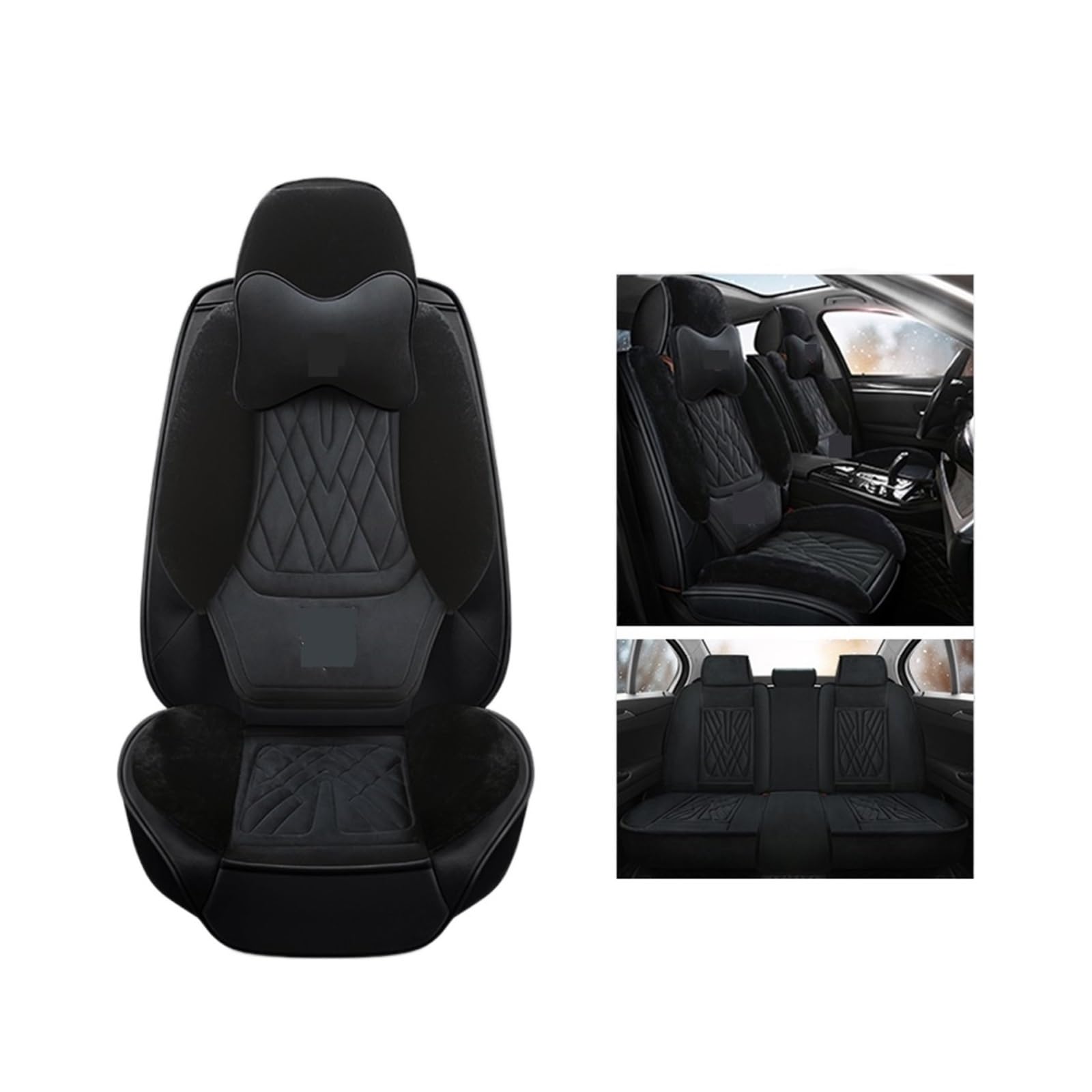 Autositzbezüge Kompatibel mit Sedan SUV Durable Flush Fur Warm Komplettsatz 5 Sitze Sitzbezug Kompatibel mit Winter Dicke Warme Sitzkissen Grün(Luxury black) von FIDBNAOOD