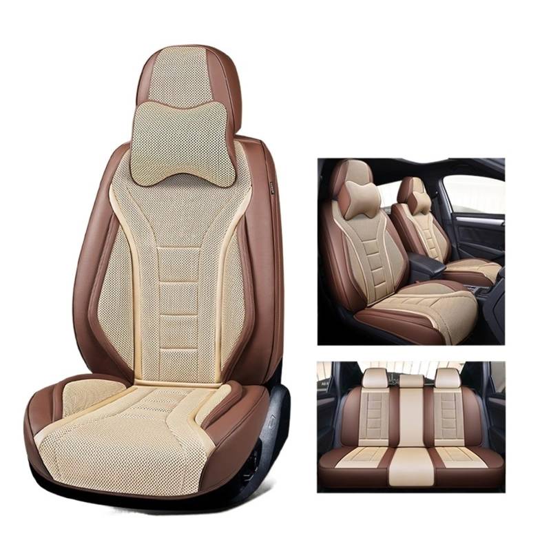 Autositzbezüge Kompatibel mit Sedan SUV Durable Leder Universal Fünfsitzer Set Kompatibel mit 5-Sitzer P17504-6(7PCS Beige) von FIDBNAOOD