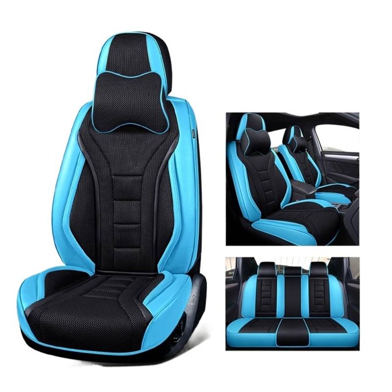 Autositzbezüge Kompatibel mit Sedan SUV Durable Leder Universal Fünfsitzer Set Kompatibel mit 5-Sitzer P17504-6(7PCS Blue black) von FIDBNAOOD