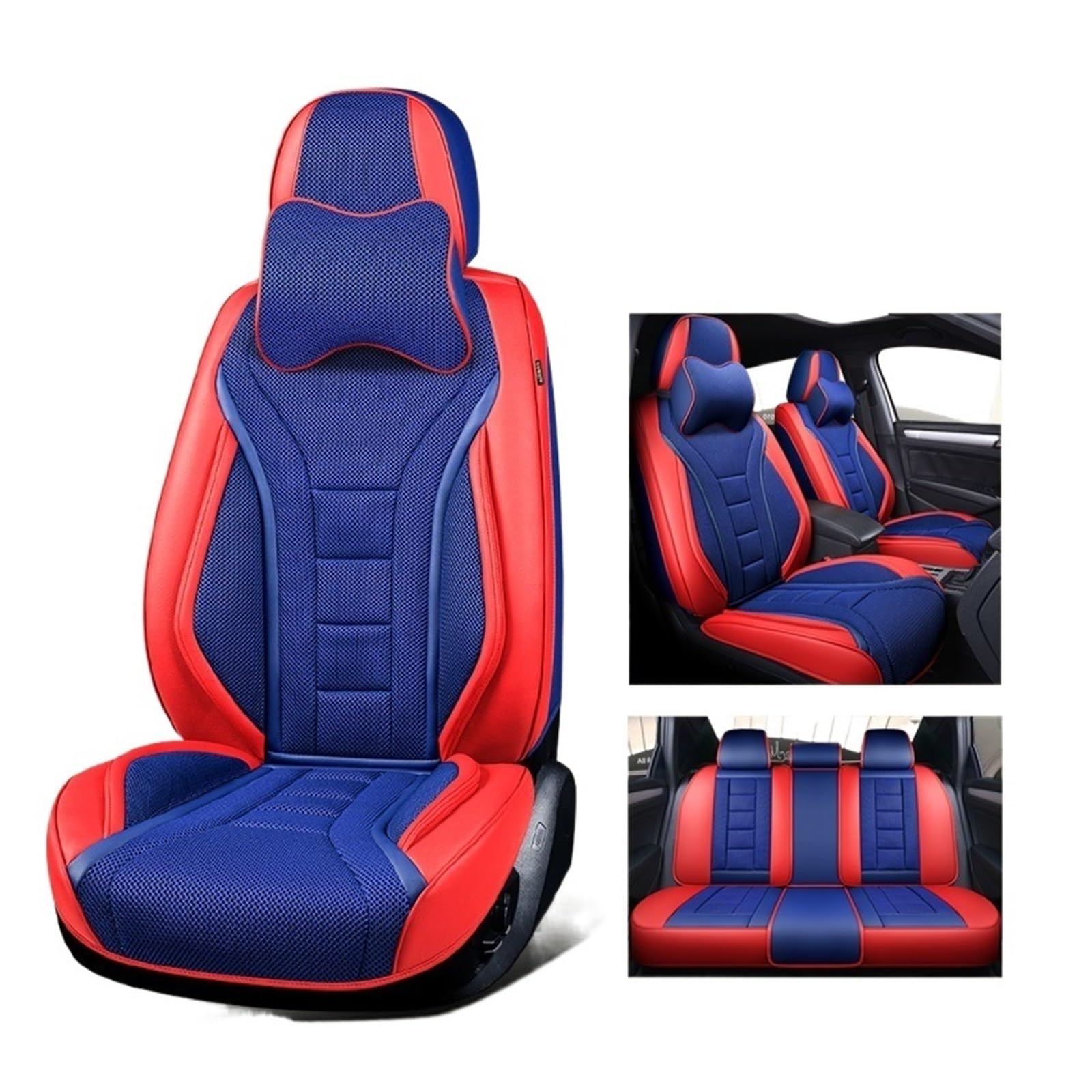 Autositzbezüge Kompatibel mit Sedan SUV Durable Leder Universal Fünfsitzer Set Kompatibel mit 5-Sitzer P17504-6(7PCS Red Blue) von FIDBNAOOD