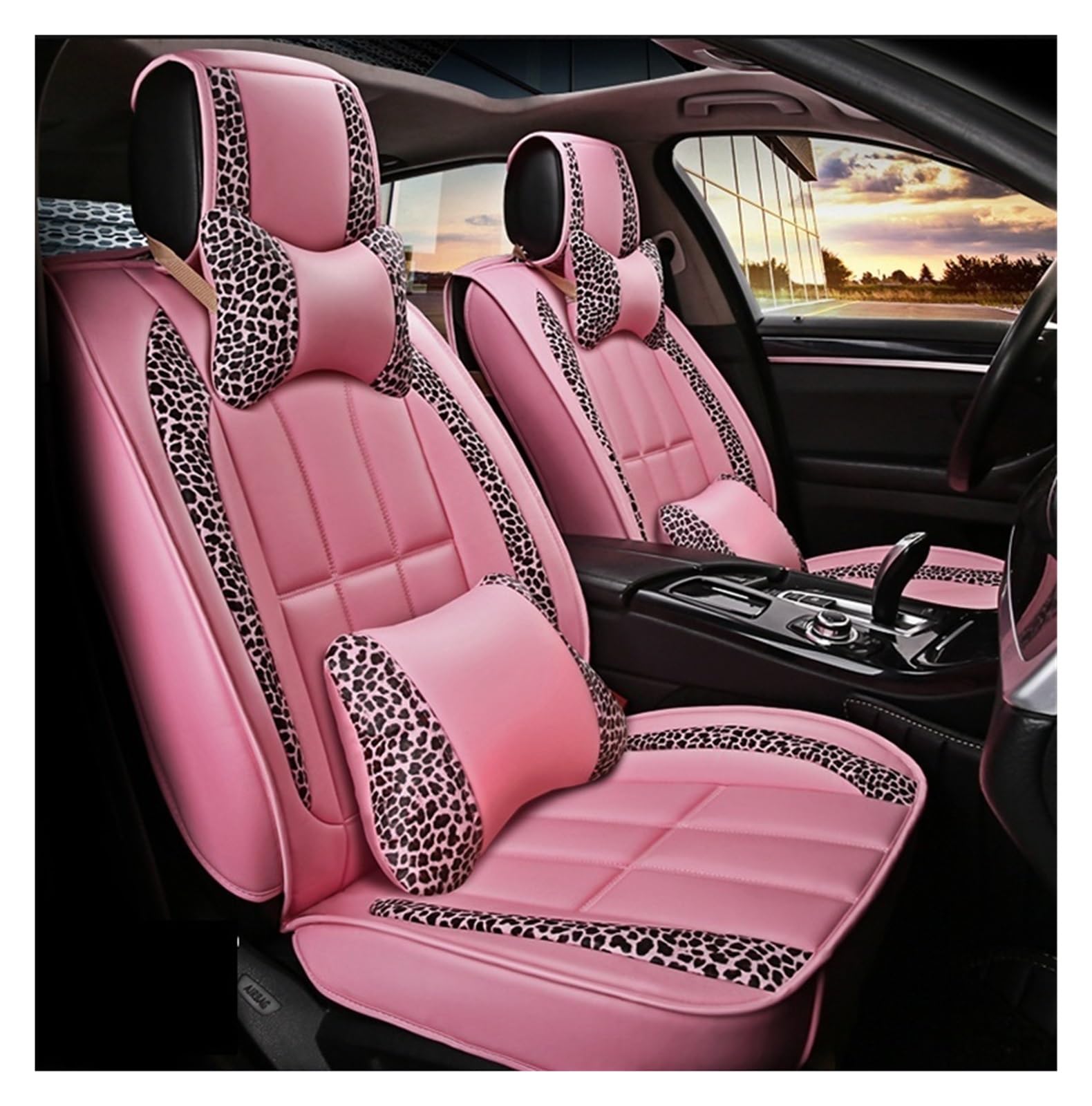 Autositzbezüge kompatibel mit Sudan SUV Strapazierfähiges Leder Universal Fünf Sitze Komplettes Set Kissenmatten Kompatibel mit Mast Cars Pink Series 02(Pink 10pcs Set) von FIDBNAOOD