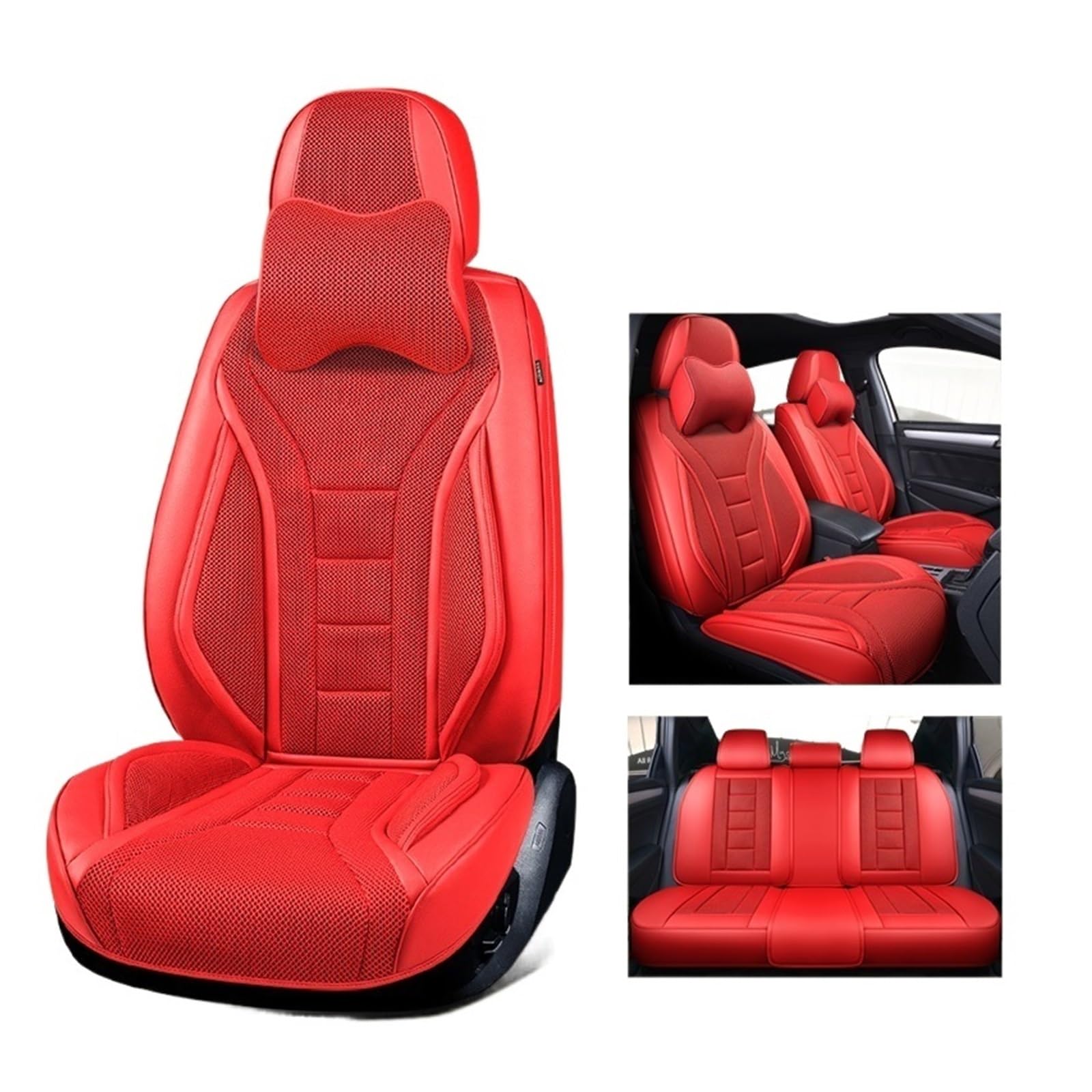 Car Seat Covers Compatible With Sedan SUV Durable Leather Universal Five Seats Set Compatible With 5 Seater P17504-6(7PCS Red) von FIDBNAOOD