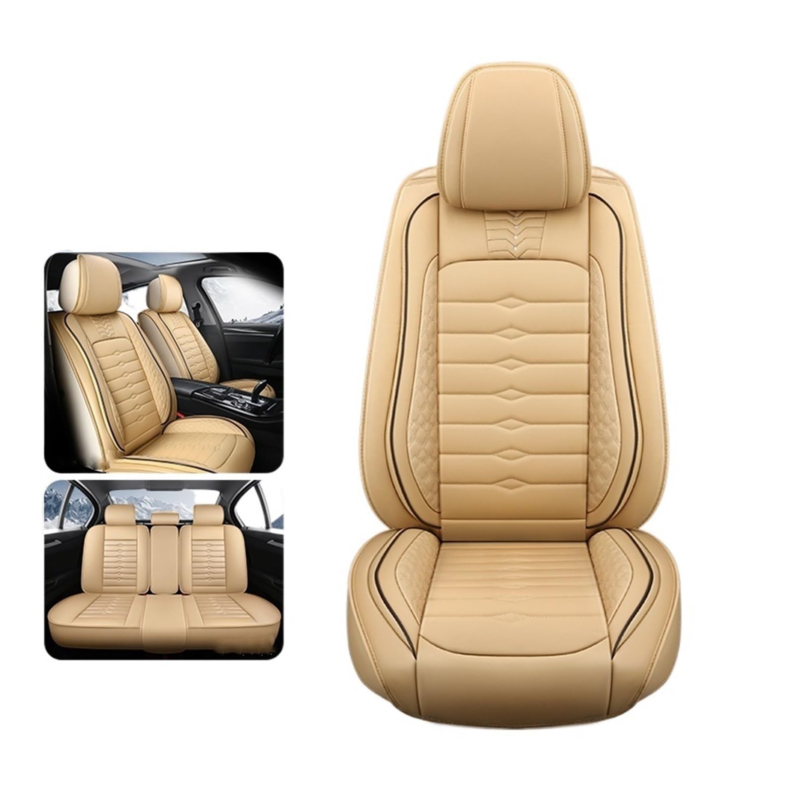 Car Seat Covers Compatible With Sedan SUV Durable Leather Universal Full Set Five Seaters Cushion Mat Front and Rear Seat Covers Black P0419(5pcs beige set) von FIDBNAOOD