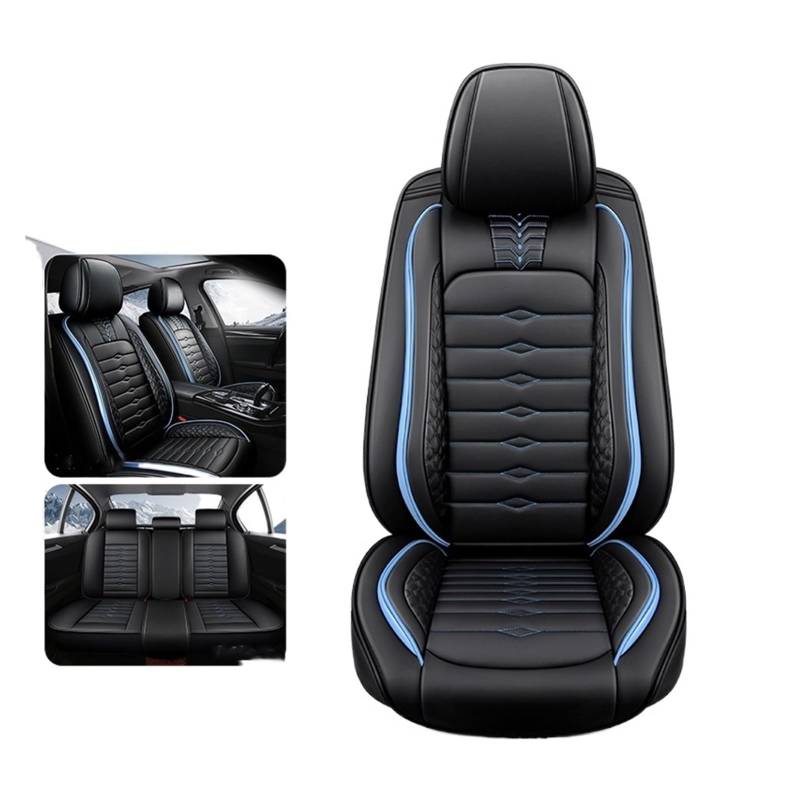 Car Seat Covers Compatible With Sedan SUV Durable Leather Universal Full Set Five Seaters Cushion Mat Front and Rear Seat Covers Black P0419(5pcs black blue) von FIDBNAOOD