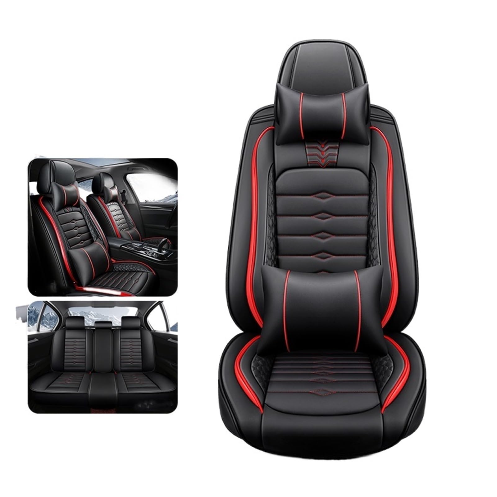 Car Seat Covers Compatible With Sedan SUV Durable Leather Universal Full Set Five Seaters Cushion Mat Front and Rear Seat Covers Black P0419(9pcs black red) von FIDBNAOOD