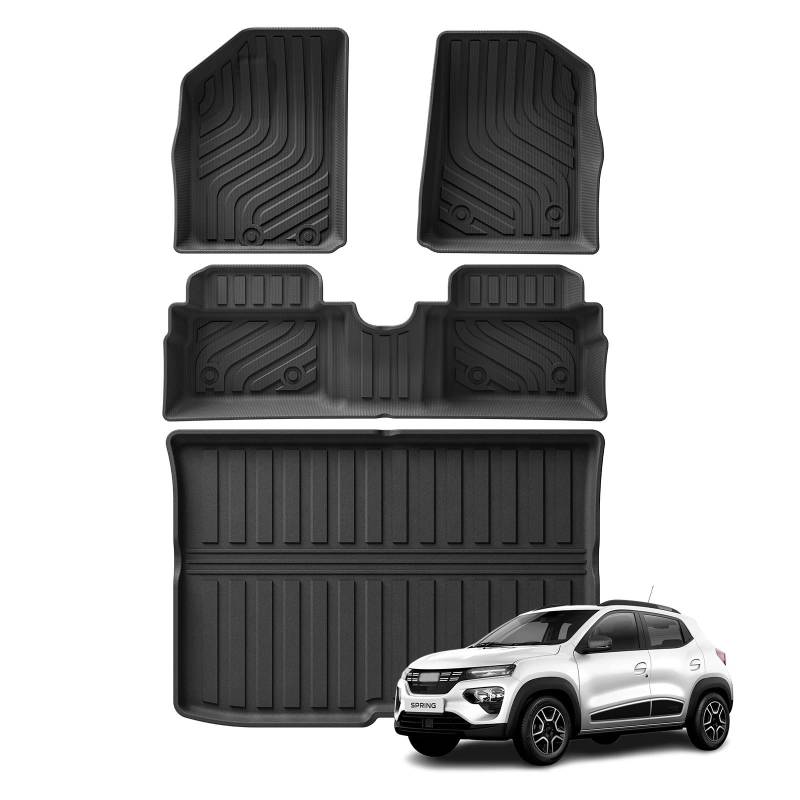 Fußmatten Kofferraummatte Kompatibel Mit Dacia Spring TPE 3D Fußmatten Set Zubehör Linkslenker(SPRING FN LHD 4PCS) von FIDBNAOOD