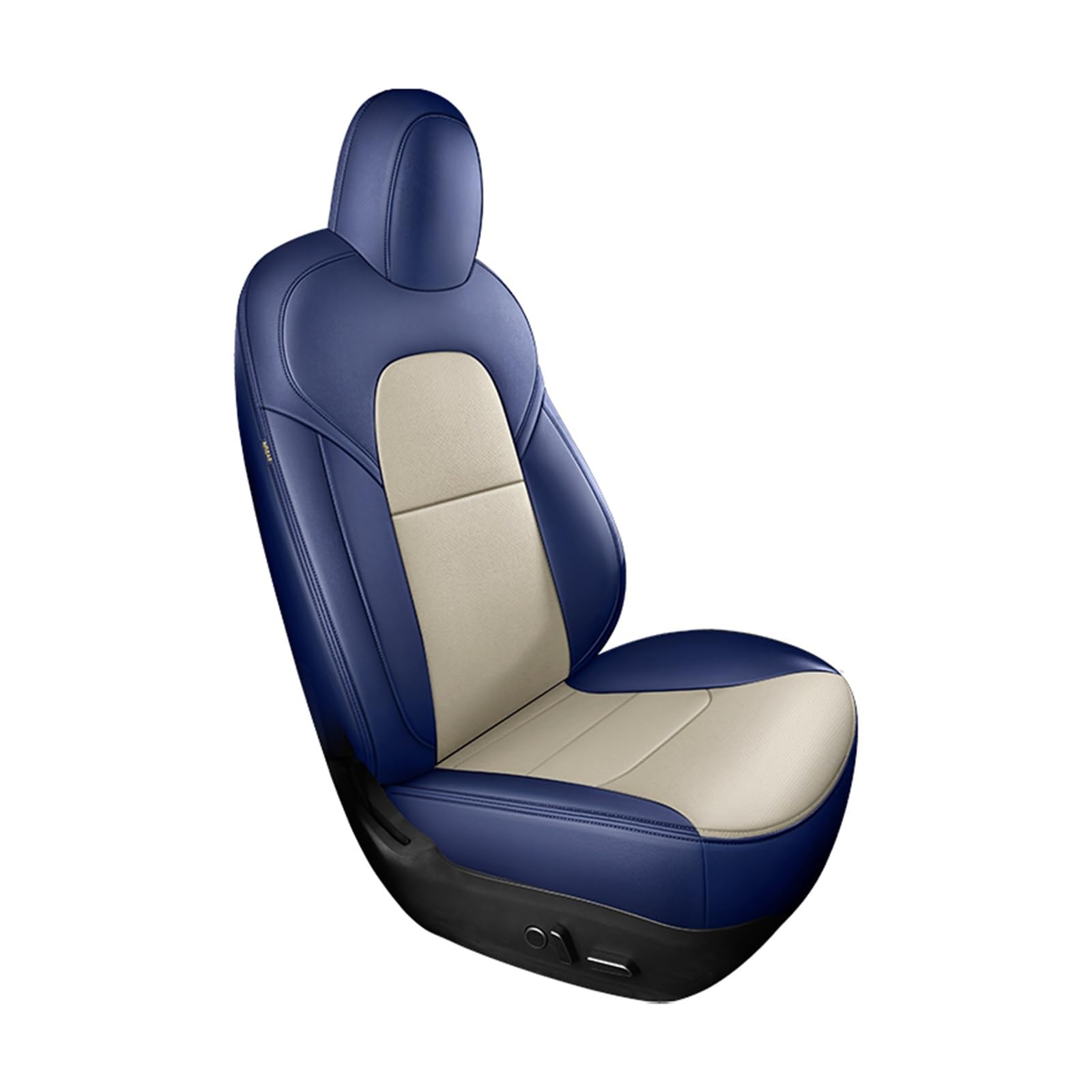 Kompatibel mit Tesla Model 3 Y Custom Fit Autositzbezug Zubehör Kompatibel mit Tesla 360 Grad Vollbedeckt Mitte Echtes Leder Weiß Blau(Blue white set) von FIDBNAOOD