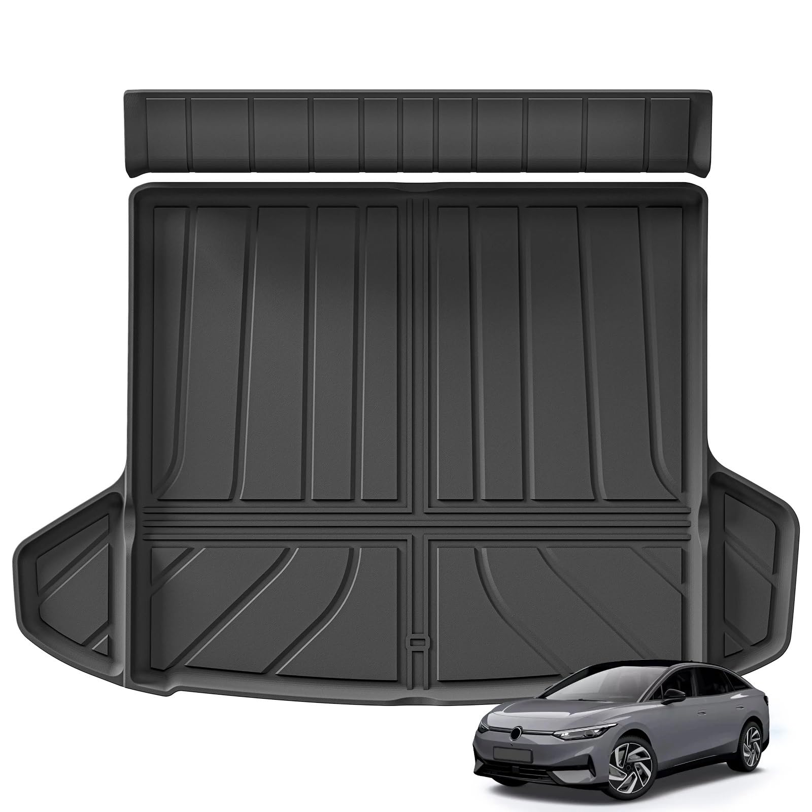 Kompatibel mit VW ID.7 ID7 TPE 3D Fußmatten Cargo Liner Kofferraum Rückenlehne Pad All Weather WP Schwarz(ID7 TRUNK 1PCS) von FIDBNAOOD