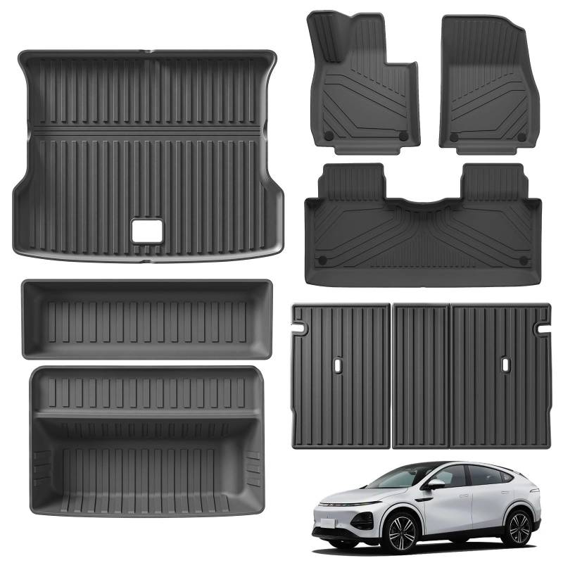 Kompatibel mit Xpeng G6 2023 2024 Fußmatten Cargo Liner Kofferraummatte TPE 3D Fußmatte Linkes Ruder WP SCHWARZ(G6 LHD 8pcs) von FIDBNAOOD