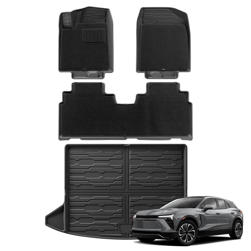 TPE 3D Fußmatten Cargo Liner Kofferraumwanne Kompatibel mit Chevrolet Blazer EV 2024 All Weather WP Schwarz Linkes Ruder(24Blazer EV FM 7P) von FIDBNAOOD