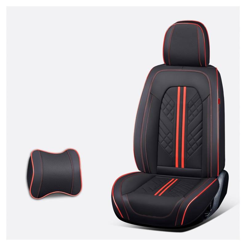 Universal Autositzbezüge 360 Grad Vollbedeckt Durable ECO Nappa Leder Sitzbezug kompatibel mit 90% Limousine SUV 5 Sitze Auto mehrfarbig (Black orange) von FIDBNAOOD